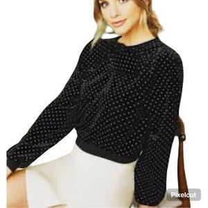 Dynamite Black Silver Dots Velour Long‎ Sleeve Blouse